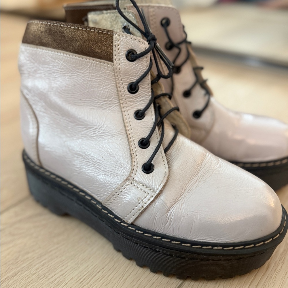 Stylish Cream and Brown Women's Combat Boots